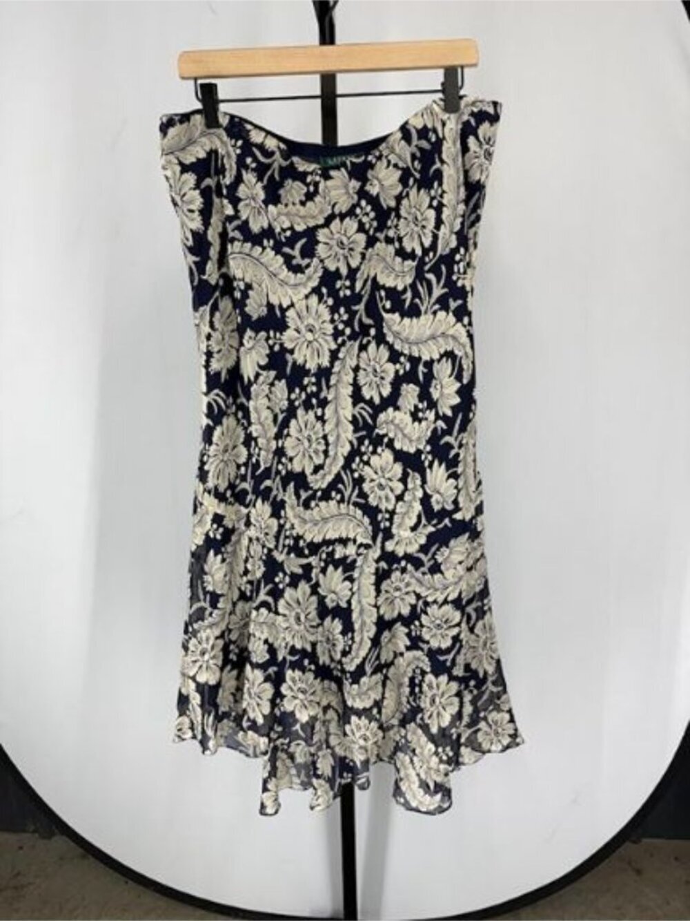 Lauren Ralph Lauren 100% Silk Patterned Midi Flowy Skirt